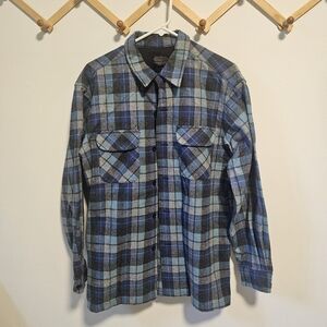 Pendleton Blue and Gray Board Flannel Plaid Shirt Mens Medium